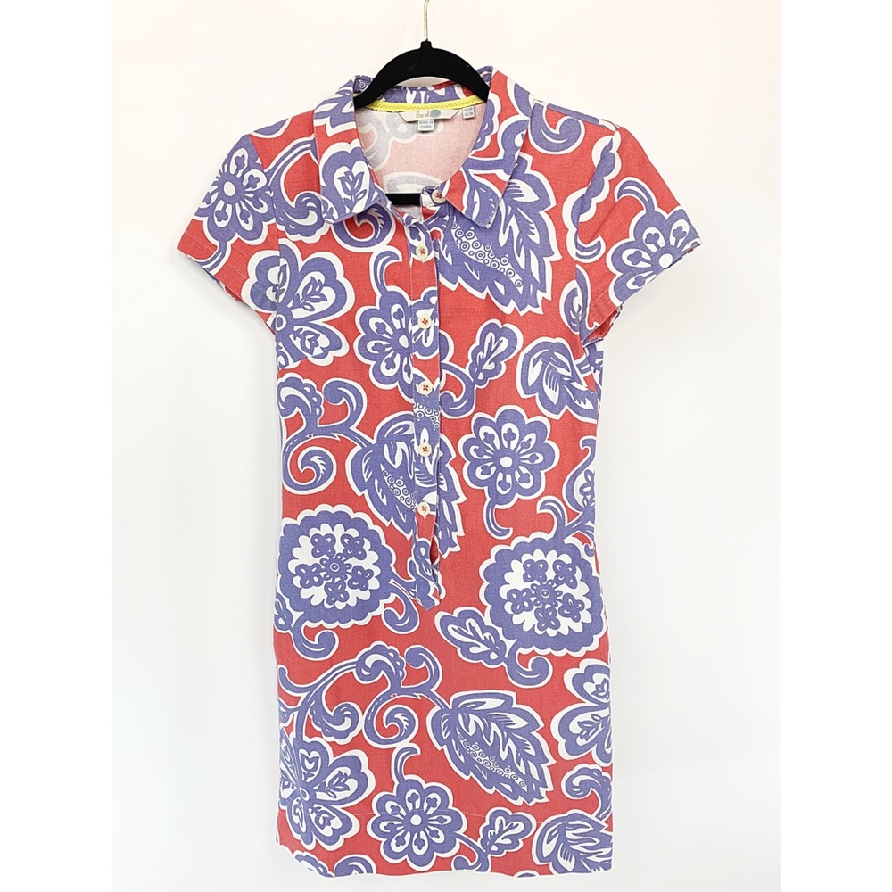 BODEN Cotton Floral Shirt Dress Pink Purple Sz 2